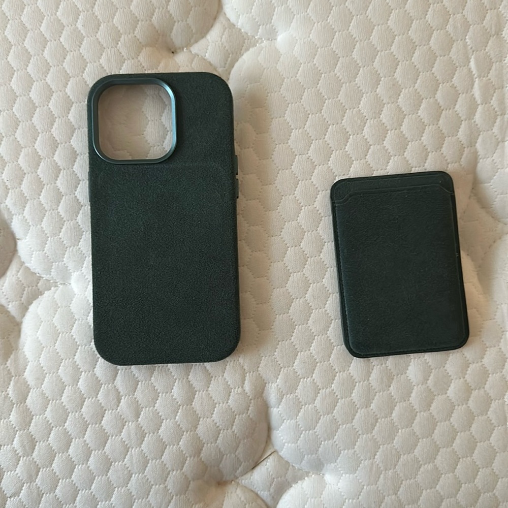 Suede Apple iPhone 14 pro case with mag safe wallet